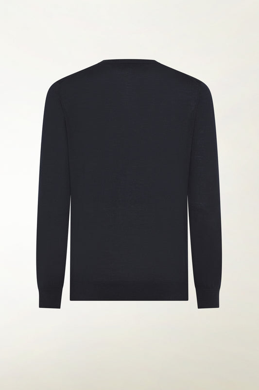 Girocollo leggero in lana merino colore blu scuro | PIACENZA 1733