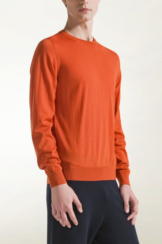 Girocollo leggero in lana merino colore arancione - Wool Quick Service | PIACENZA 1733