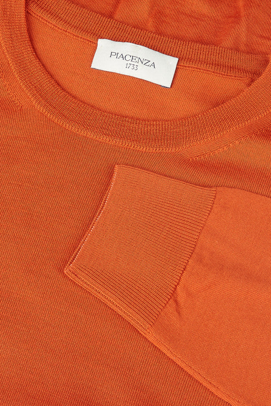Lightweight crewneck sweater in orange merino wool - Men's Merino Wool Knitwear | PIACENZA 1733