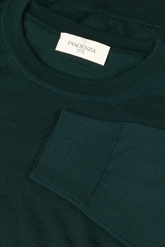 Lightweight crewneck sweater in dark green merino wool - Men's Merino Wool Knitwear | PIACENZA 1733