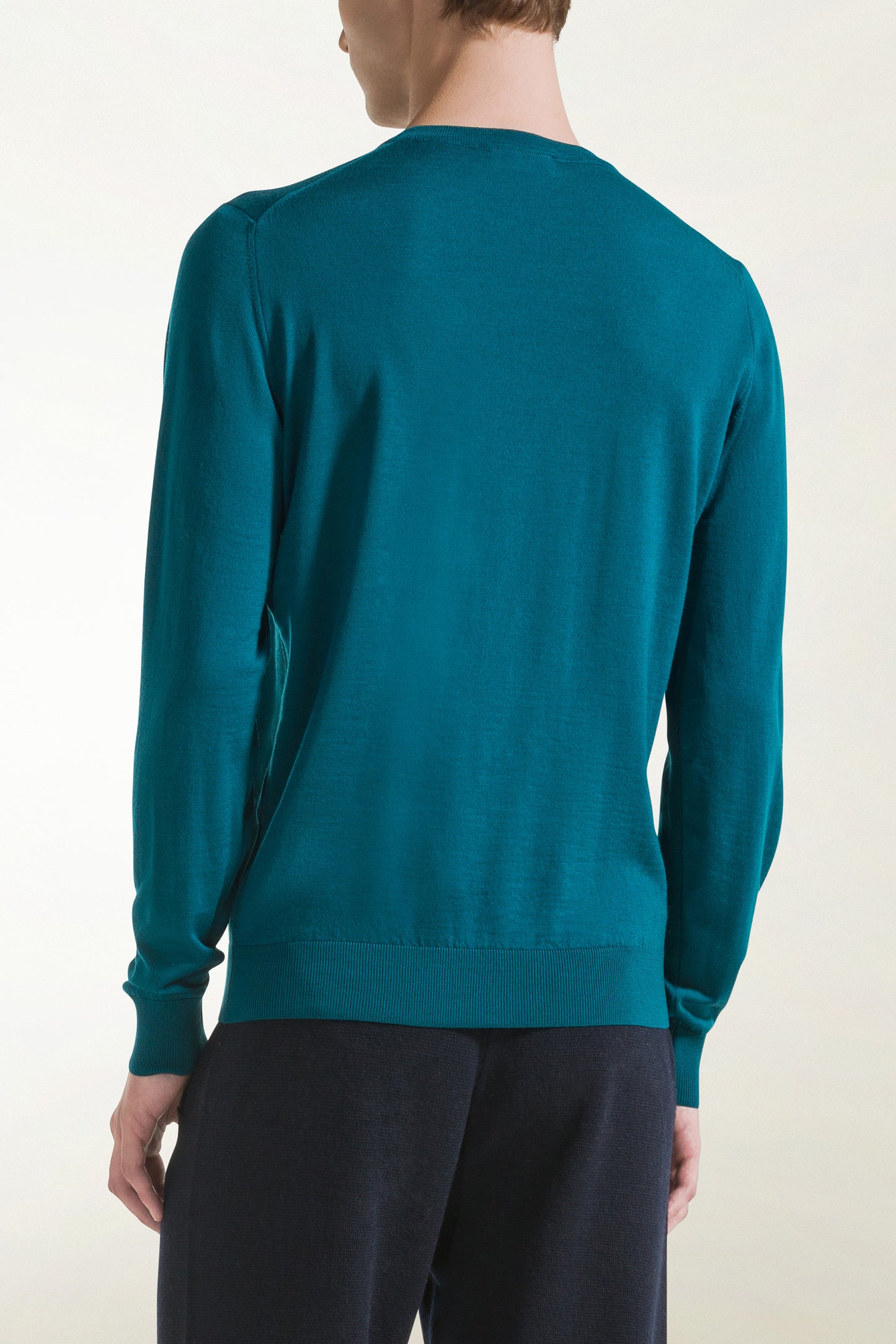 Girocollo leggero in lana merino colore verde petrolio