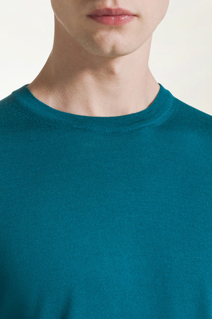 Girocollo leggero in lana merino colore verde petrolio | PIACENZA 1733