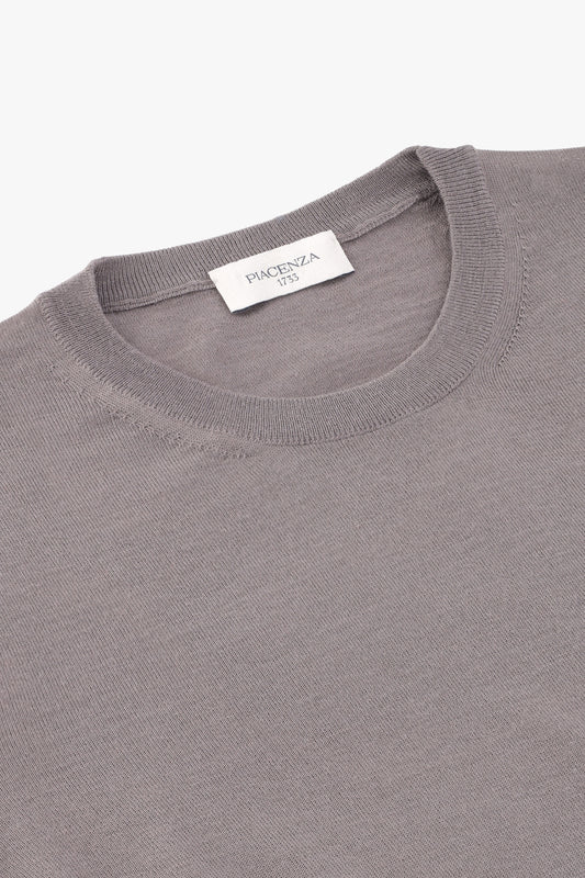 Lightweight crewneck in hazelnut-colored merino wool - Men's Merino Wool Knitwear | PIACENZA 1733