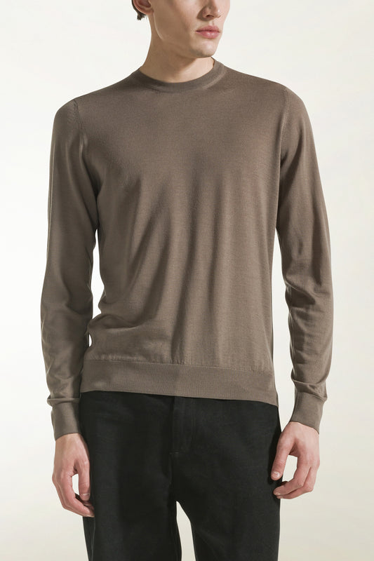 Girocollo leggero in lana merino colore nocciola - Wool Quick Service | PIACENZA 1733