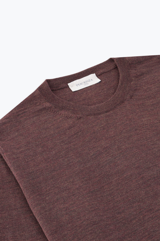 Lightweight crewneck sweater in brown merino wool - Men's Merino Wool Knitwear | PIACENZA 1733