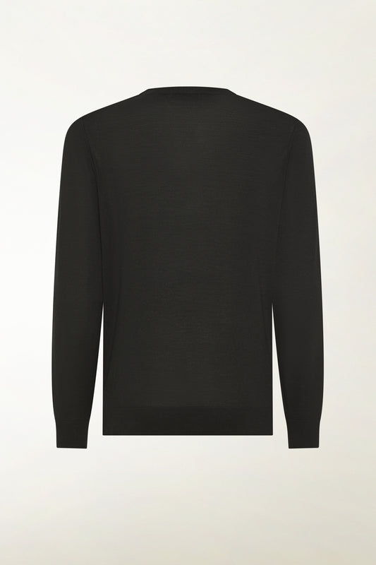 Lightweight V-neck in black merino wool - Iconic | PIACENZA 1733