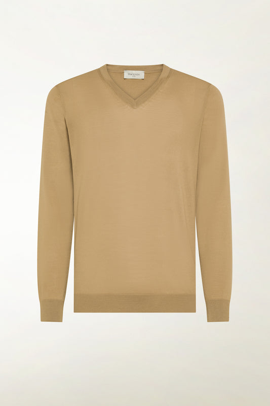Lightweight V-neck in natural merino wool - Wool Quick Service | PIACENZA 1733