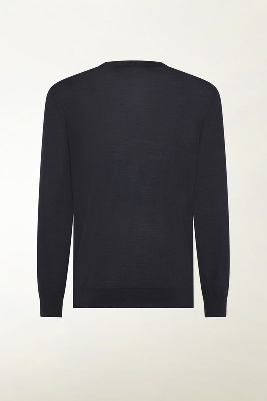 Lightweight V-neck in blue merino wool - Iconic | PIACENZA 1733