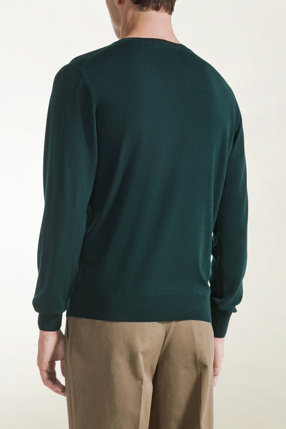 Lightweight V-neck sweater in dark green merino wool | PIACENZA 1733