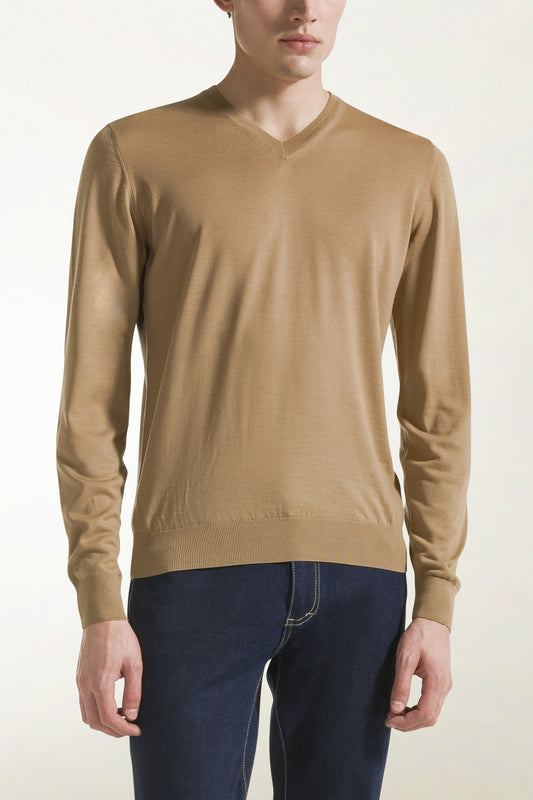 Lightweight V-neck in natural merino wool - Wool Quick Service | PIACENZA 1733