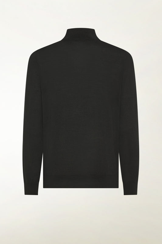 Lightweight zip-up turtleneck in black merino wool - Men's Merino Wool Knitwear | PIACENZA 1733