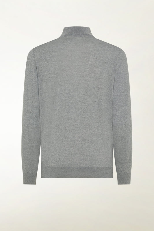 Lightweight zip-up turtleneck sweater in merino wool, grey - Men's Merino Wool Knitwear | PIACENZA 1733