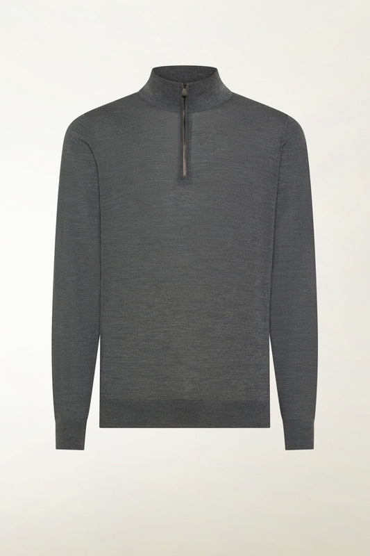 Lightweight zip-up turtleneck sweater in anthracite merino wool