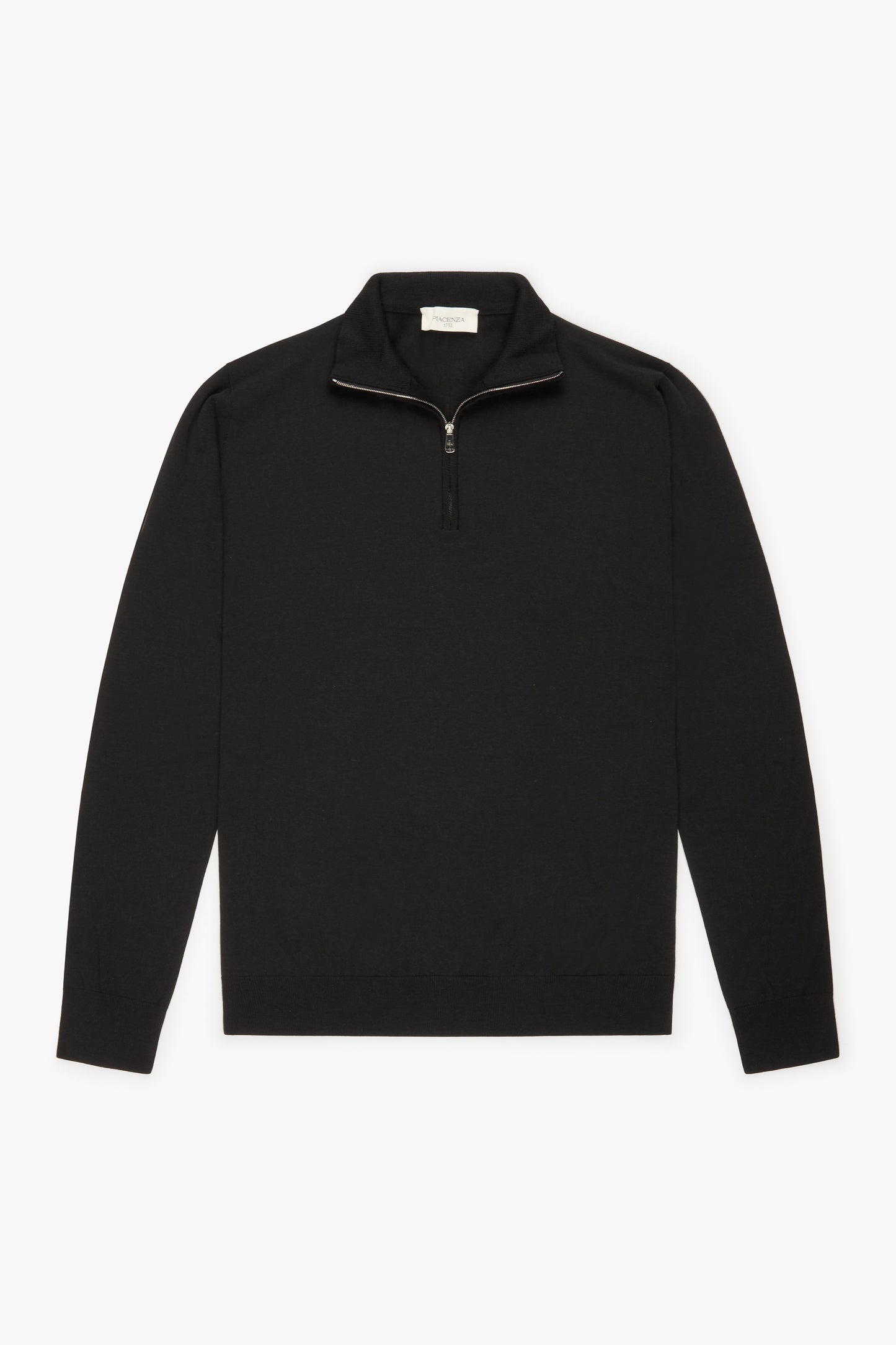 Zip turtleneck in super fine black merino wool