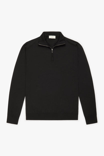 Zip turtleneck in super fine black merino wool