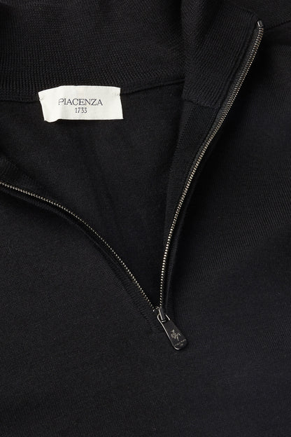 Zip turtleneck in super fine black merino wool