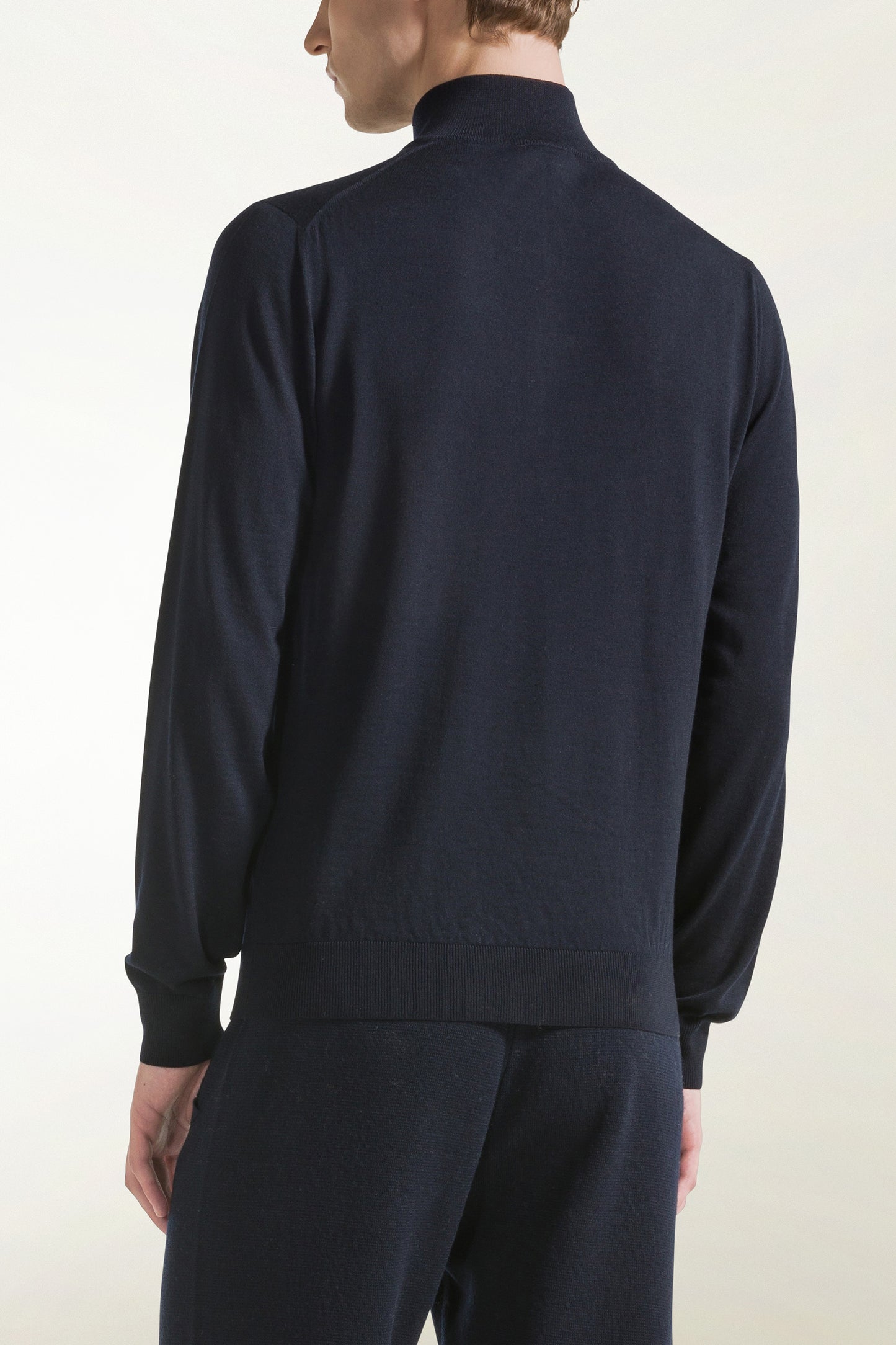 Lightweight zip-up turtleneck sweater in merino wool, blue