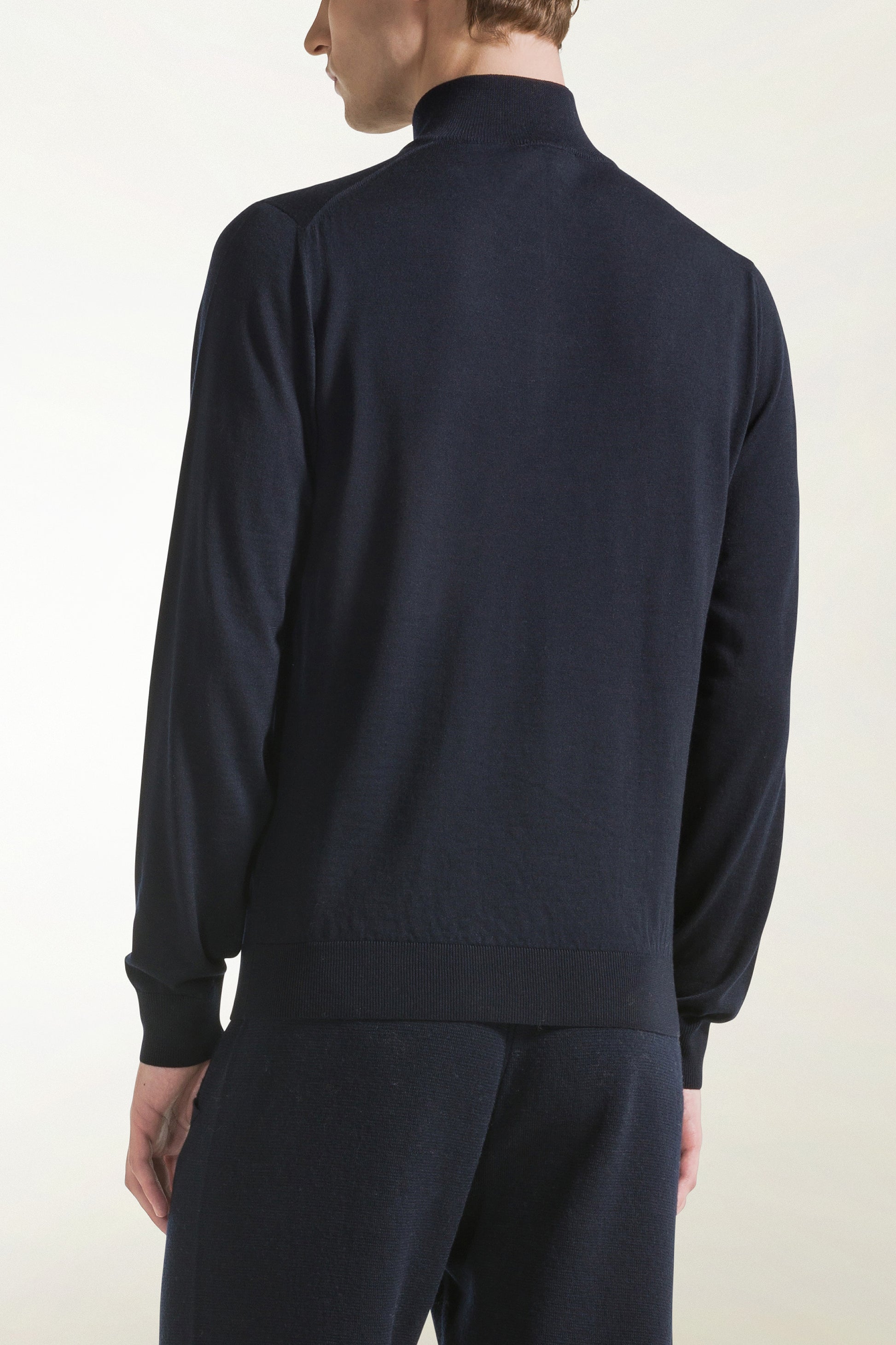 Lightweight zip-up turtleneck sweater in merino wool, blue | PIACENZA 1733