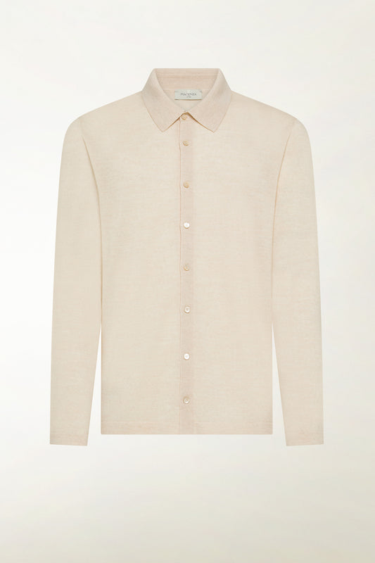 Lightweight merino wool shirt in natural color - Products | PIACENZA 1733