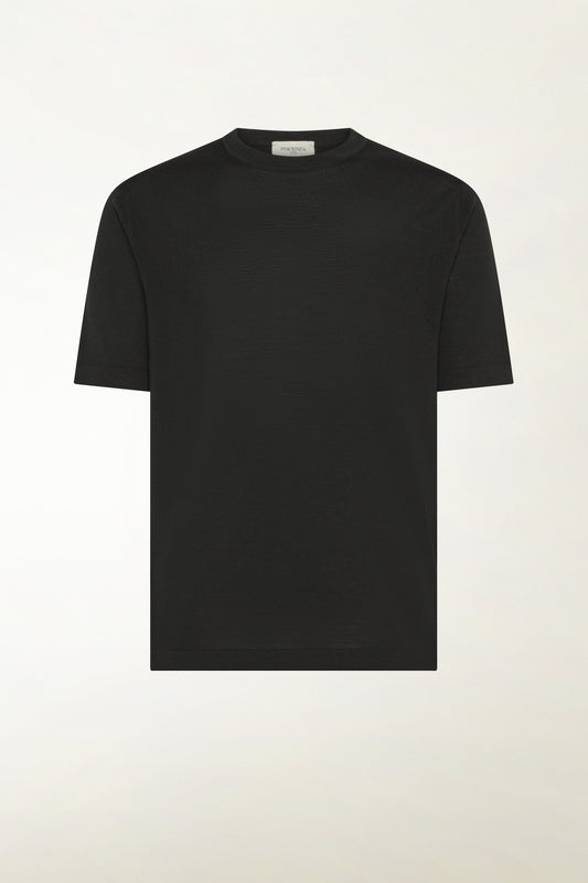 Lightweight merino wool T-shirt in black - Men's Merino Wool Knitwear | PIACENZA 1733