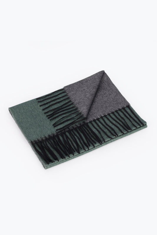 Double-faced silk and cashmere scarf, green and grey - Embroidery | PIACENZA 1733