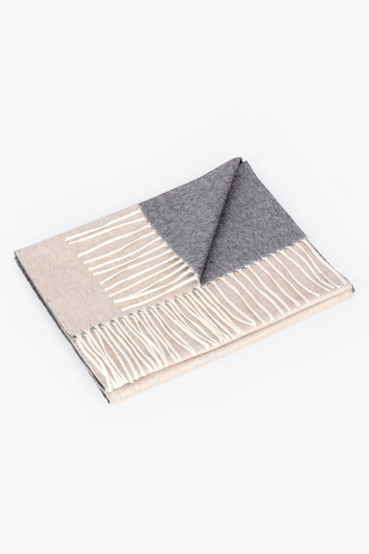 Double-faced silk and cashmere scarf in beige and grey - Embroidery | PIACENZA 1733