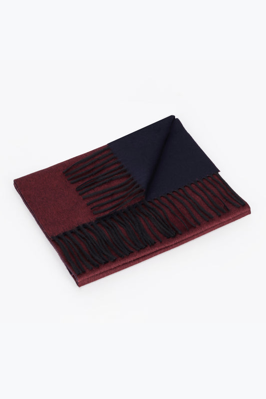 Double scarf in Bordeaux and blue silk and cashmere - Embroidery | PIACENZA 1733