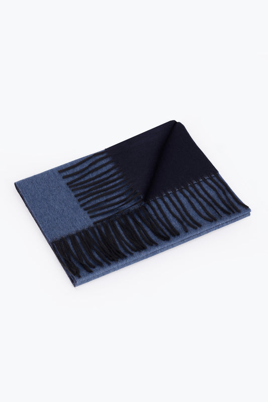 Double-faced silk and cashmere scarf, light blue and blue - Double-Sided Cashmere Scarves | PIACENZA 1733