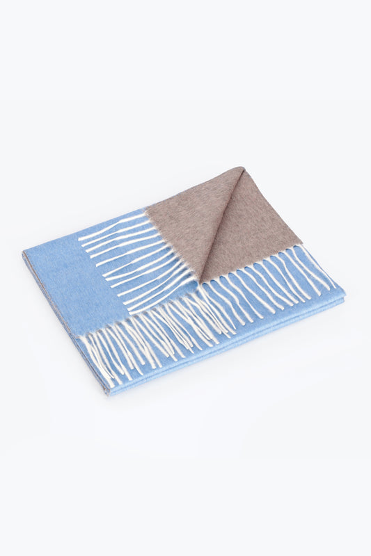 Double-knit silk and cashmere scarf, light blue and dove grey - Embroidery | PIACENZA 1733