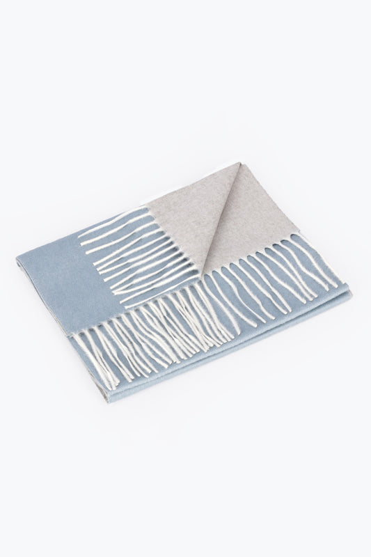 Double-faced silk and cashmere scarf, light blue and grey - Double-Sided Cashmere Scarves | PIACENZA 1733