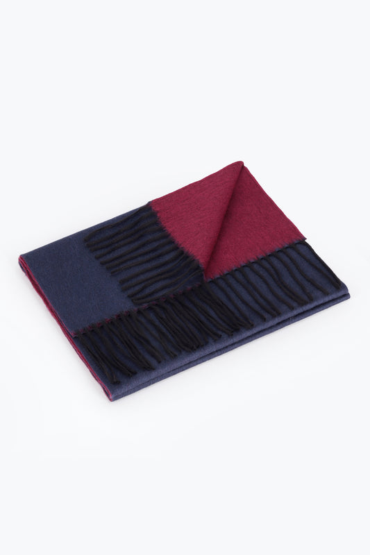 Double silk and cashmere scarf in blue and fuchsia - Embroidery | PIACENZA 1733