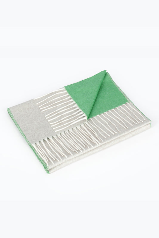 Double-faced silk and cashmere scarf, grey and green - Embroidery | PIACENZA 1733