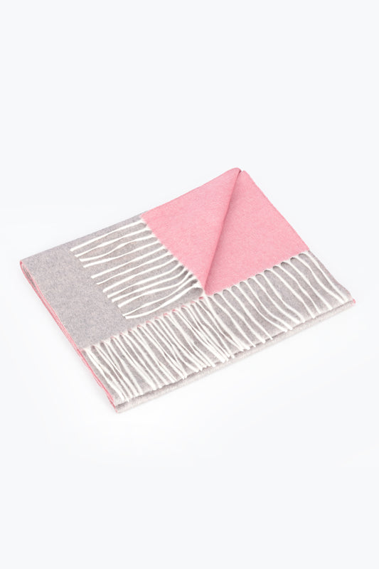 Double-faced silk and cashmere scarf, grey and pink - Embroidery | PIACENZA 1733