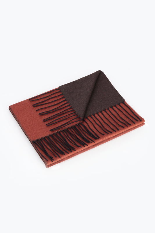 Orange and brown double silk and cashmere scarf - Embroidery | PIACENZA 1733
