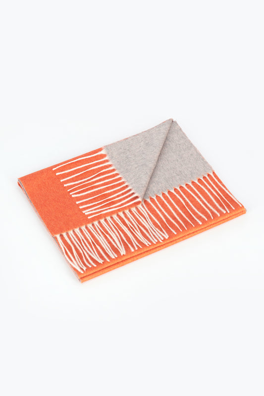 Double-faced silk and cashmere scarf in orange and grey - Double-Sided Cashmere Scarves | PIACENZA 1733