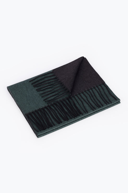 Double scarf in silk and cashmere. Green and anthracite - Embroidery | PIACENZA 1733