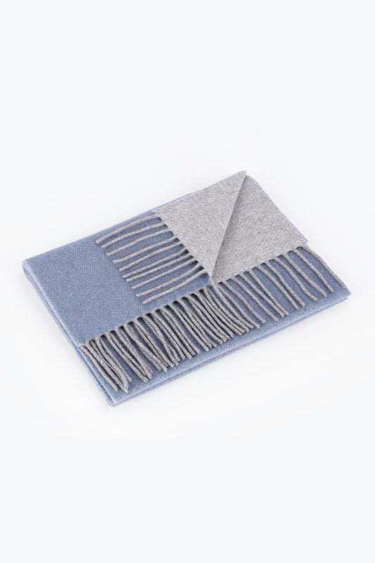 Double cashmere scarf in light blue and grey - Double-Sided Cashmere Scarves | PIACENZA 1733