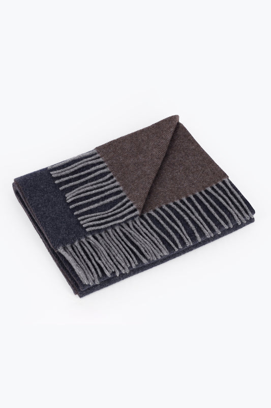 Double cashmere scarf in blue and brown - Double-Sided Cashmere Scarves | PIACENZA 1733