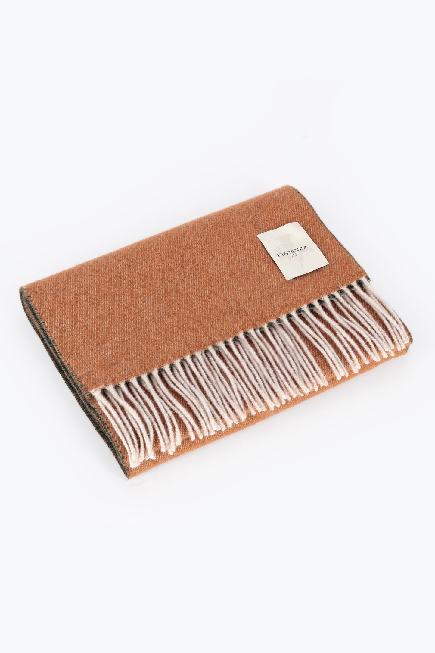 Camel and green double cashmere scarf