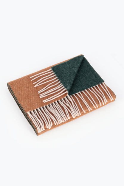 Camel and green double cashmere scarf | PIACENZA 1733