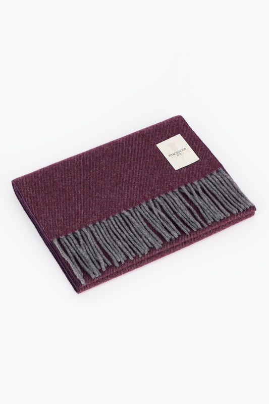 Double scarf in Bordeaux and blue cashmere - Embroidery | PIACENZA 1733