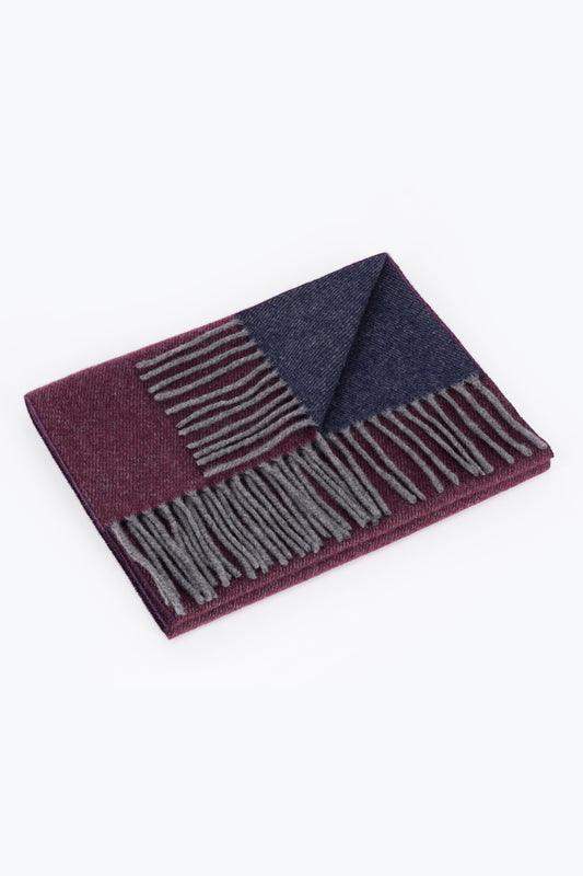 Double scarf in Bordeaux and blue cashmere - Embroidery | PIACENZA 1733