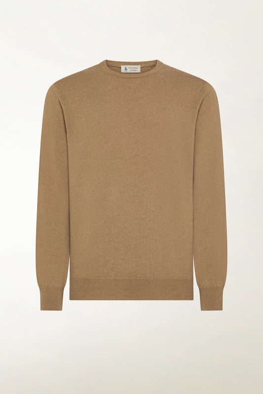 Camel-colored cashmere crewneck