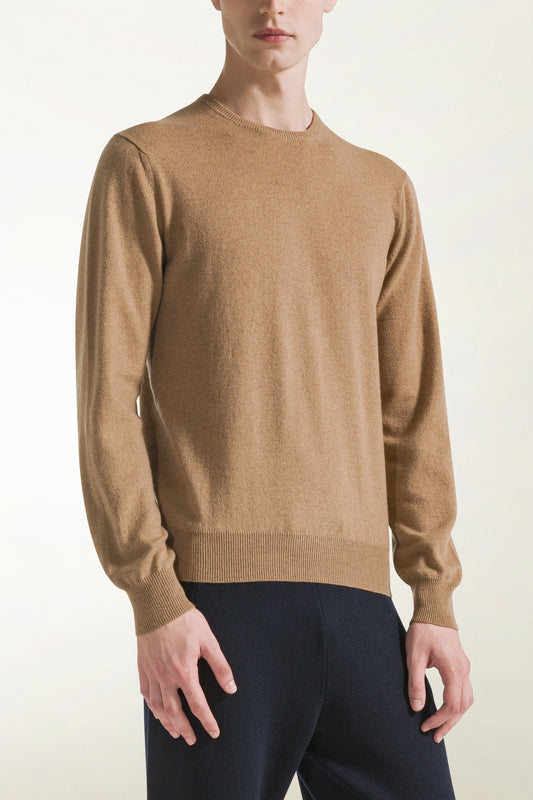 Camel-colored cashmere crewneck - Basic Cashmere | PIACENZA 1733