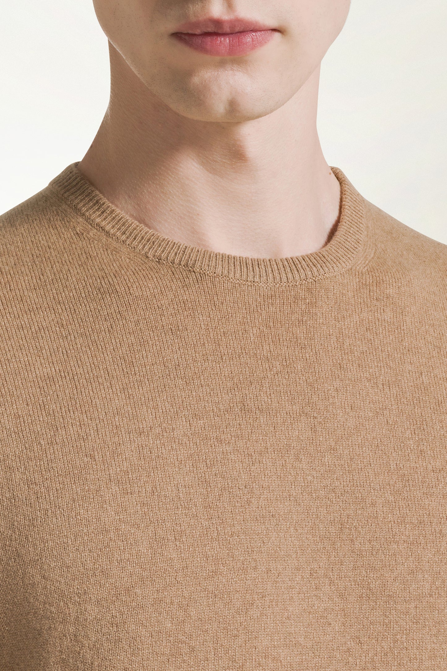 Camel-colored cashmere crewneck