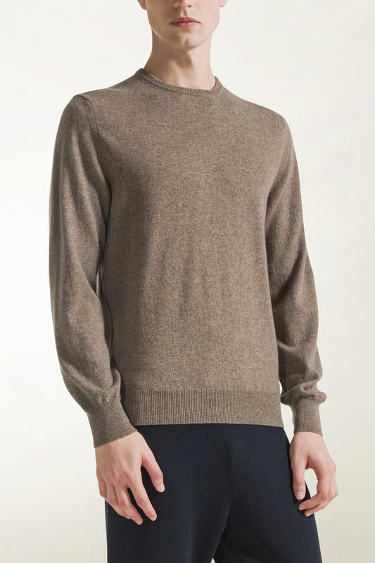 Hazelnut-colored cashmere crewneck - Basic Cashmere | PIACENZA 1733