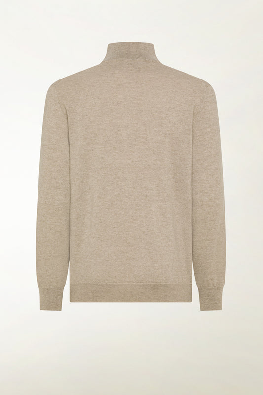 Natural-colored cashmere zip-up turtleneck - Iconic | PIACENZA 1733