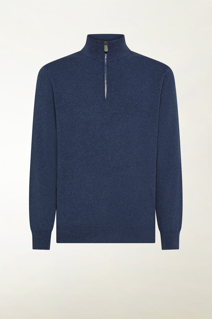 Zip-up turtleneck in air force blue cashmere