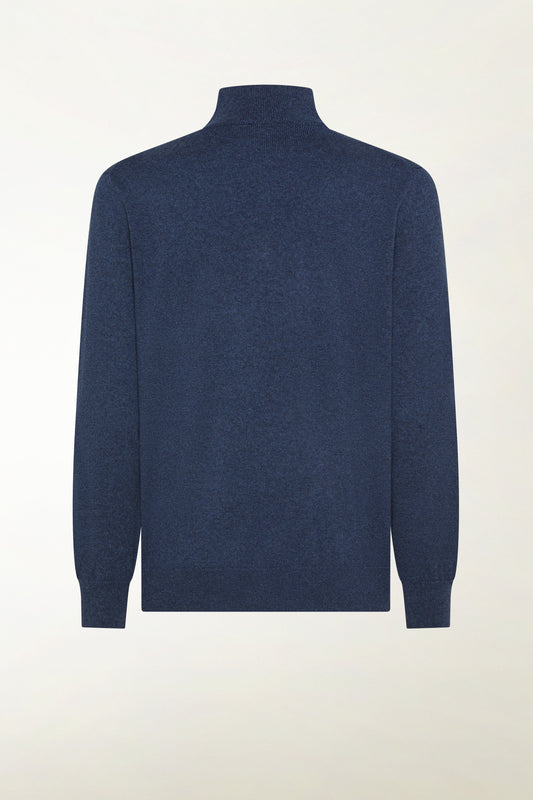 Zip-up turtleneck in air force blue cashmere - Iconic | PIACENZA 1733