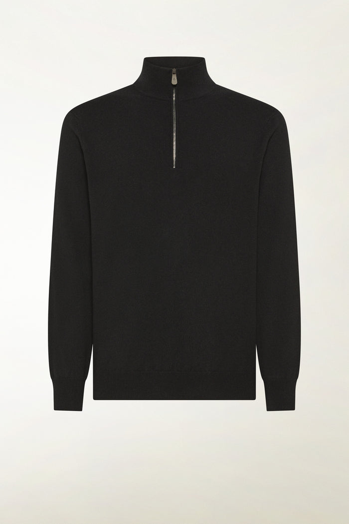 Black cashmere zip-up turtleneck